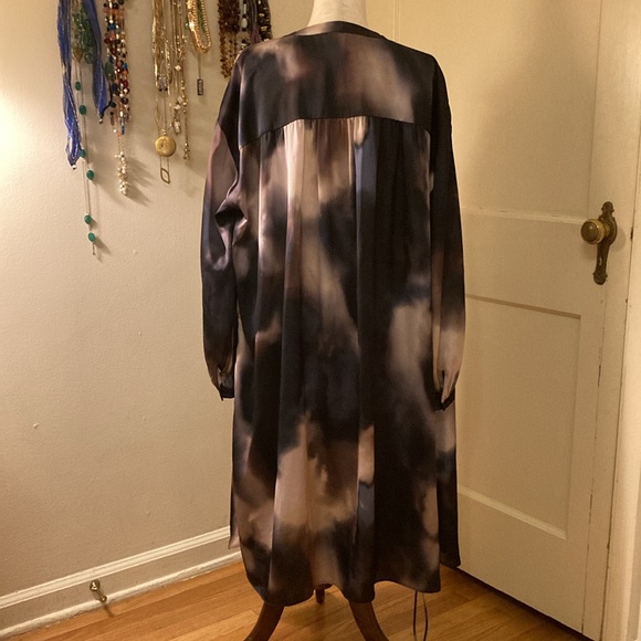 H&M Cloud Sunset Watercolor Tie Waist Shirt Dress XXL - Picture 9 of 16